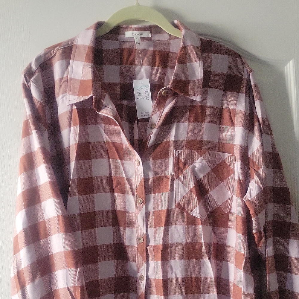 Maurices Womens Brown Checkered Plaid Button Down Shirt